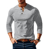 Autumn and Winter Long-Sleeved T-shirt Bottoming Shirt Four-Button Corduroy Slim Men's Henley Shirt