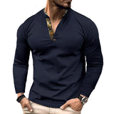 Spring and Autumn Waffle Autumn and Winter Men's Polo Shirt Color Matching Stand Collar Long Sleeve