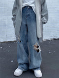 hipster American-Style Ripped Vintage Washed Jeans Loose Straight Fried Street Hip Hop Ins Men's and Women's Trousers