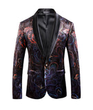 Riolio Luxury Paisley Floral Blazer 2 Button Wedding Party Prom Blazer Flower Men Pattern Velvet Suit Jacket Business Causal