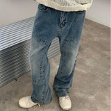 Riolio black men fashion urban American Retro Washed Distressed Jeans Men's New Fashion Brand Design Loose Straight Wide Leg Casual Mopping Pants