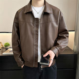 masc outfits Solid Color 2024 Autumn Leather Coat PU Leather Young Guy Casual Lapel Disposable Motorcycle Jacket for Men