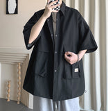 sweatpants outfit men Trendy Solid Color Workwear Short-Sleeved Shirt Men's Summer High-Grade Loose Ice Silk Design Shirt Jacket