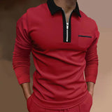 Men's Lapel Fashion Slim Pocket Long Sleeve Men's T-shirt Polo Shirt