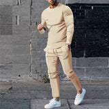 Men's Suit Spring and Autumn Loose round Neck Long Sleeve T Pants Two-Piece Casual Men's Sportswear