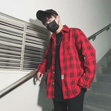 men fall outfits casual Colorful Plaid Couple Plaid Shirt Coat Long-Sleeved Shirt Youth Korean Casual Student Handsome Men's Shirt