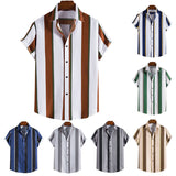 Riolio frat boy outfits New Men's Short-Sleeved Shirt Hawaiian Striped Shirt Fashion Casual Short-Sleeved Shirt Men's Fashion