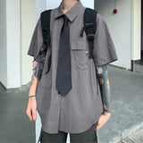 shirt Workwear Shirt Niche Detachable Long-Sleeved Shirt Harajuku Solid Color Chain Loose Shirt Top