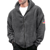 Men's Winter Double-Sided Fleece Warm Hooded Zipper Casual Flag Logo Jacket Jacket