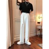 summer outfits inspo Spring and Summer White Drop-down Pants Men's Loose-Fit Belt Draping Suit Pants Wide-Leg Casual Solid Color Trousers