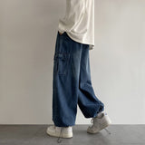 summer outfits men 2024 Washed Jeans Men's Spring and Autumn Retro Loose Wide-Leg Ruffle Handsome Straight High Street Overalls Pants