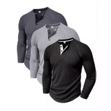 Spring and Autumn Men's T-shirt Youth round Neck Long Sleeve Henley Shirt Men's Casual Bottoming Shirt