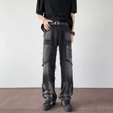 street fashion men streetwear Spring and Summer High Street American Retro Washed Distressed Frayed Jeans Men's and Women's Loose Straight Drape Wide Leg Jeans