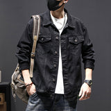 black men fashion urban Men's Spring New Heavy Industry Washed Denim Jacket Men's Loose All-Match Retro Denim Jacket