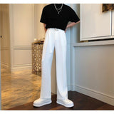 summer outfits inspo Spring and Summer White Drop-down Pants Men's Loose-Fit Belt Draping Suit Pants Wide-Leg Casual Solid Color Trousers