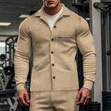 Autumn Casual Men's Twill Lapel Long-Sleeved Jacket Single-Breasted Solid Color Slim Jacket