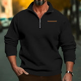 Plus Size Winter Fleece-lined Half Zipper Stand Collar Pullover Solid Color Casual Sweater Men's Fashion