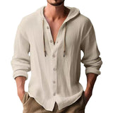 Spring and Summer Men's Hooded T-shirt Solid Color Cotton Linen Men's Casual Long-Sleeved Top