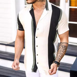 men’s style Summer Vintage Printed Shirt Men's Short-Sleeved Lapel Shirt Hawaiian Style Pattern