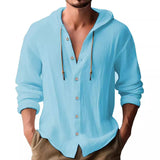 Spring and Summer Men's Hooded T-shirt Solid Color Cotton Linen Men's Casual Long-Sleeved Top