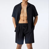 frat boy outfit Summer Sports Short-Sleeved Shorts Suit Cotton and Linen Loose Casual Men's Shirt Suit