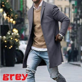 men fall outfits casual Autumn and Winter New Solid Color Men's Mid-Length Woolen Coat Slim plus Size Single-Breasted Trench Coat