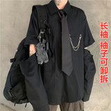 shirt Workwear Shirt Niche Detachable Long-Sleeved Shirt Harajuku Solid Color Chain Loose Shirt Top