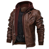 discover style ideas Spring and Autumn Men's Detachable Hooded Thin Knitted PU Leather Coat plus Size Motorcycle Leather Coat