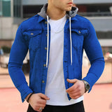 Men's Jacket Denim Coat Solid Color Casual Jacket Button Cardigan Hooded Tooling Multi-Bag Coat