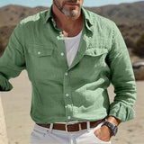 masculine men 2024 Men's Retro Cotton and Linen Casual Long-Sleeved Shirt