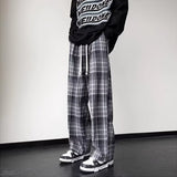 dream clothes Retro Lazy Style Contrast Color Brushed Plaid Wide-Leg Pants Men's Autumn and Winter New Casual Draping Loose Korean Style Mopping Pants