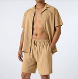 frat boy outfit Summer Sports Short-Sleeved Shorts Suit Cotton and Linen Loose Casual Men's Shirt Suit