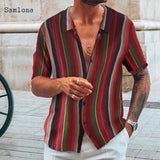 men’s style Summer Vintage Printed Shirt Men's Short-Sleeved Lapel Shirt Hawaiian Style Pattern