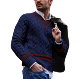 mens winter fashion V-neck Sweater Men's Striped Color Matching Knitted Sweater Autumn and Winter Fashion Ins Men's Clothing