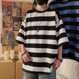 skater boy outfits Hong Kong Style 2024 Summer Ins Short-Sleeved T-shirt Men's Korean-Style Loose Harajuku BF Trendy Handsome Striped Half-Sleeve Top