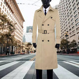 suit New Men's Trench Coat over the Knee Lengthened Business Print Coat Cloak Double Breasted Casual Slim Korean Style