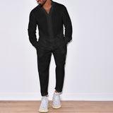 starboy outfit Sports Suit Men's Linen Autumn Casual Suit Long Sleeve Fashion Overalls Two-Piece Set