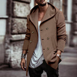 men’s fashion Autumn Men's Trench Coat Mid-Length Lapel Hooded Composite Space Cotton Double-Breasted Casual Trench Coat