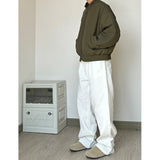 casual outfits American-Style Retro Draping White Overalls Men's Basic Solid Color High-Grade Loose Straight Wide-Leg Mopping Trousers