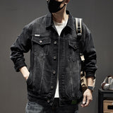 black men fashion urban Men's Spring New Heavy Industry Washed Denim Jacket Men's Loose All-Match Retro Denim Jacket