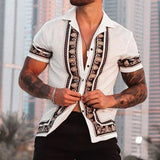 men’s style Summer Vintage Printed Shirt Men's Short-Sleeved Lapel Shirt Hawaiian Style Pattern