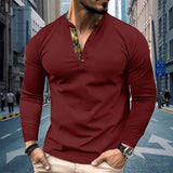 Spring and Autumn Waffle Autumn and Winter Men's Polo Shirt Color Matching Stand Collar Long Sleeve