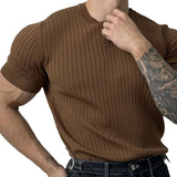 semi formal men outfit Summer Trendy Solid Color Printed Quick-Drying Breathable Thin Thread Ice Silk Knitted Half Sleeve Top Fitness Tight Men