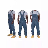 90s fashion Men's Denim Suspender Pants Spring and Autumn Men's Denim One-Piece Multi-Pocket Loose Solid Color Casual Suspender Pants