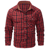 Riolio fall outfits men American Size Men's plus Size Plaid Flannel Shirt Vintage Pearl Buckle Western Style Long Sleeve Shirt