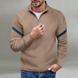 Stand Collar Zipper Sweater Men's Fried Street Stand Collar Top Characteristic Sleeve Striped Design Sweater