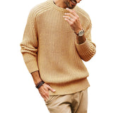 Men's Solid Color Long Sleeve Round Neck Fashion Sweater Loose American Retro Sweater