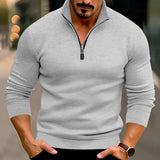 Autumn and Winter Men's Casual Solid Color Long Sleeve Half Zipper Stand Collar T-shirt Top Men