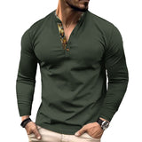 Spring and Autumn Waffle Autumn and Winter Men's Polo Shirt Color Matching Stand Collar Long Sleeve