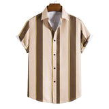 frat boy outfits New Men's Short-Sleeved Shirt Hawaiian Striped Shirt Fashion Casual Short-Sleeved Shirt Men's Fashion